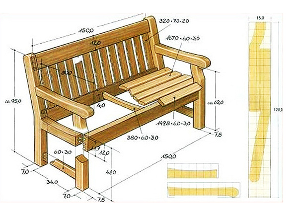 чертеж с размерами скамейки